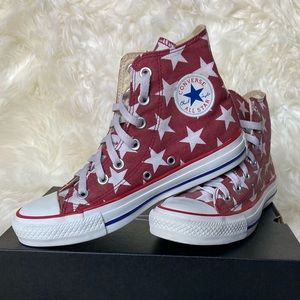 Red & White Stars Converse High Top Shoes